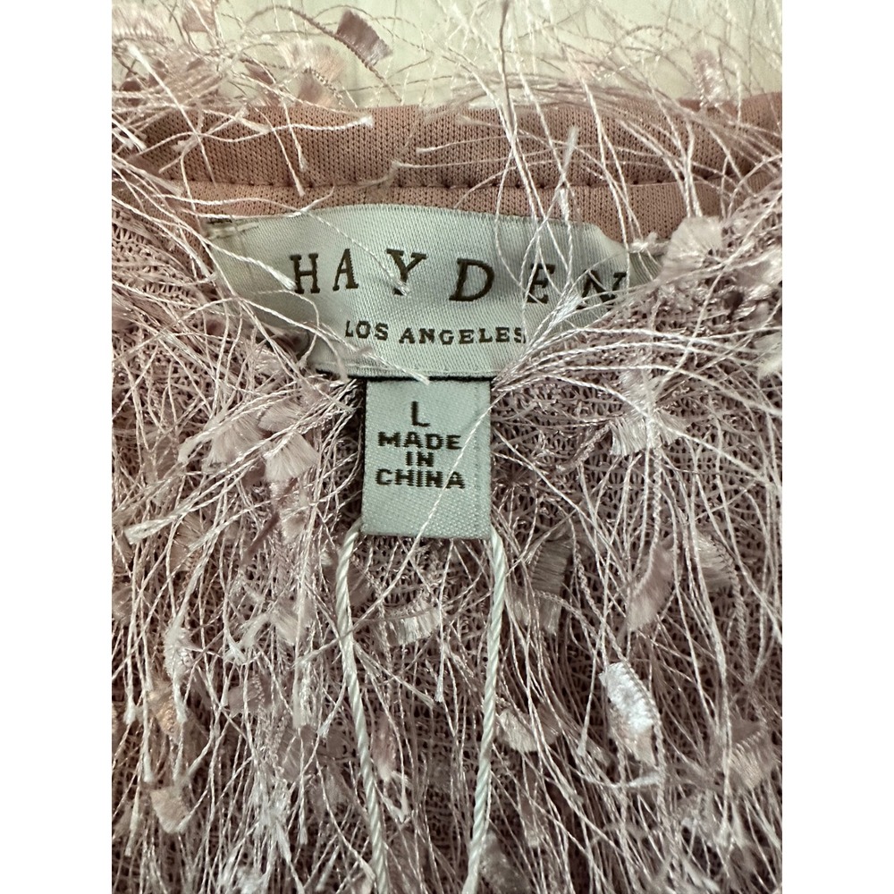 HAYDEN LOS ANGELES Pink Shaggy Fringe‎ Camisole Crop Top Women's Size L - Picture 3 of 5